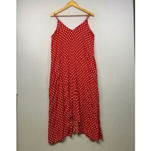 Lilbetter Red White Polka Dot Midi Sundress Spaghetti Strap V Neck Women's Large